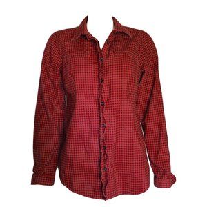 LANDS END Red Black Plaid Long Sleeve Button Down Shirt Womens Size S Small